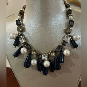 Ann Taylor Pearl and Blue Stone Necklace
